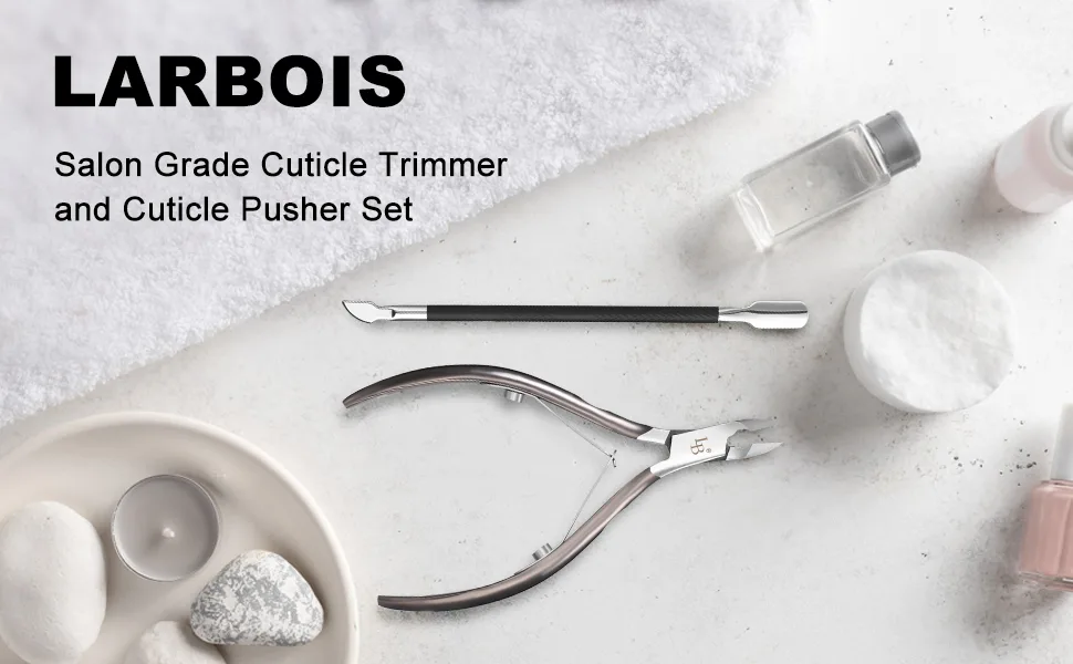 Cuticle Trimmer with Cuticle Pusher Set Stainless Steel Cutter Professional Cuticle Nipper Remover Extremly Sharp Salon Quality Nail Tools - cutile remover