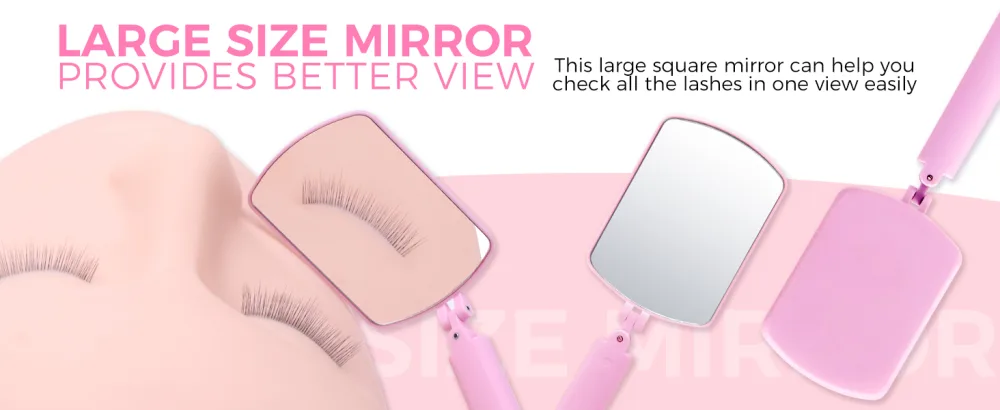 Flexible Large Square Lash Mirror 260 Rotation Folding Portable Eye Mirror for Eyelash Extensions Adjustable for Easy Check Lash Extension Supplies and Tool for Lash Techs Pink - eyelash mirror