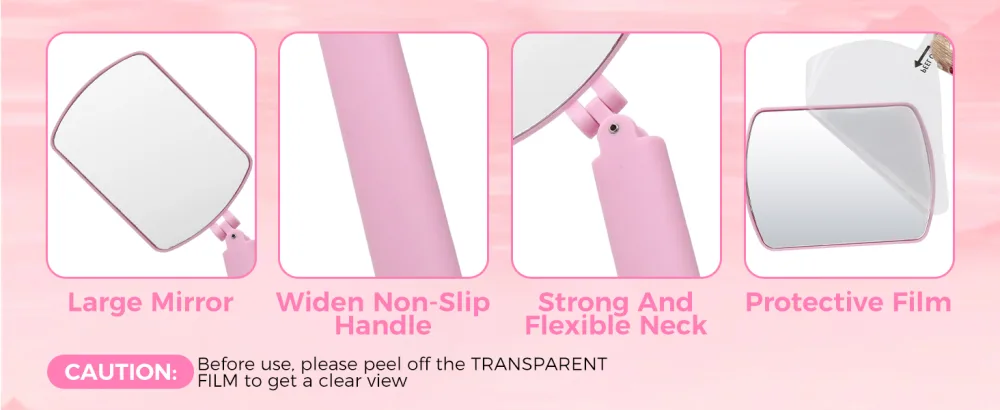 Flexible Large Square Lash Mirror 260 Rotation Folding Portable Eye Mirror for Eyelash Extensions Adjustable for Easy Check Lash Extension Supplies and Tool for Lash Techs Pink - eyelash mirror