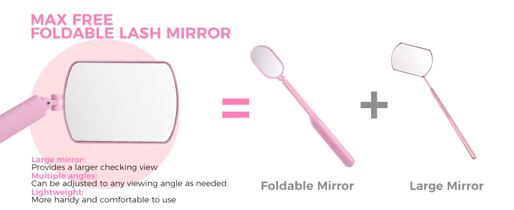 Flexible Large Square Lash Mirror 260 Rotation Folding Portable Eye Mirror for Eyelash Extensions Adjustable for Easy Check Lash Extension Supplies and Tool for Lash Techs Pink - lash mirror for eyelash extensions