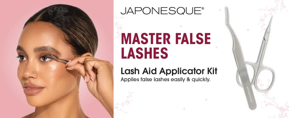 JAPONESQUE False Eyelash Applicator Kit Stainless Steel Scissors And Tweezer Applicator Duo - Two Piece Kit For Easy Natural Looking False Eyelashes Works On Strips and Lash Clusters - Master False Lash Application