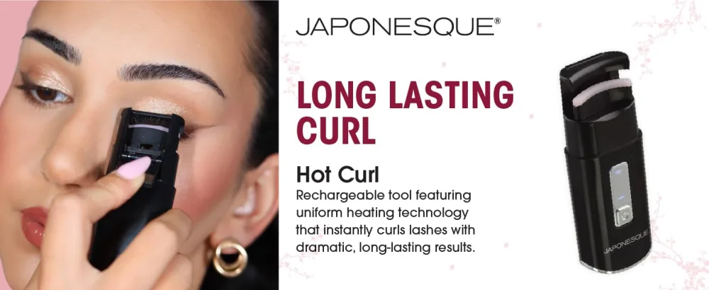 JAPONESQUE Heated Lash Curler Long Lasting Eyelash Curler and Lifter USB Powered Heat Safety Settings Electric Curler Tool - Long Lasting Curl