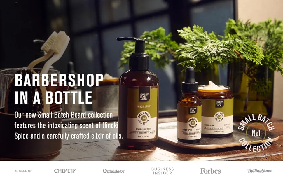 Every Man Jack Small Batch Beard Set - Hinoki Spice Fragrance - Perfect for Every Guy - Full-Sized Grooming Essentials - Beard + Face Wash Hydrating Beard Oil and Beard Butter - image