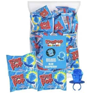 Ring Pop Individually Wrapped Halloween Blue Raspberry Party Pack  30 Count Blue Raspberry Flavored Candy Lollipop Suckers - Fun Blue Candy For Halloween Candy Bowls, Parties & Trick Or Treating Bags - Ring Pop