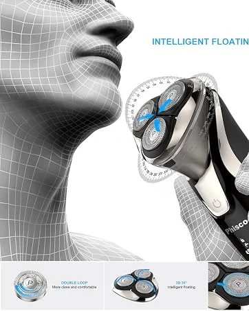Electric Shavers Men: Phisco RMS8112-ValuePro - Ultra Quiet Waterproof Rotary Shaver LED Display Wet/Dry Pop-up Trimmer Rechargeable - 3d floating shaver