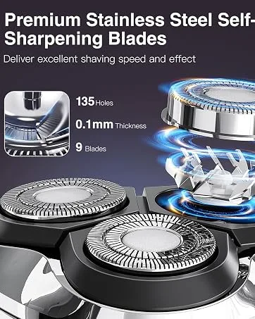 Electric Shavers Men: Phisco RMS8112-ValuePro - Ultra Quiet Waterproof Rotary Shaver LED Display Wet/Dry Pop-up Trimmer Rechargeable - Electric Shavers Men