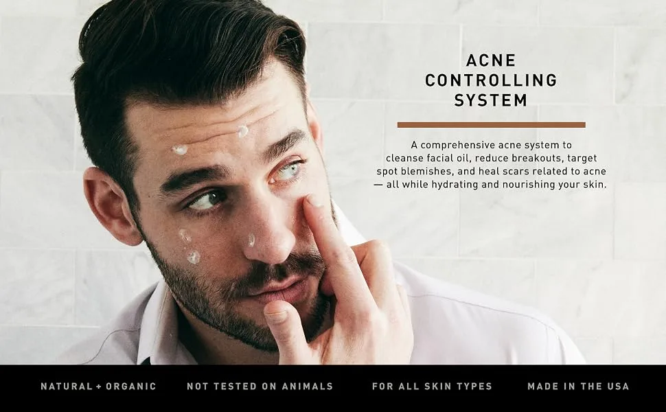Brickell Men's Acne Controlling System for Men Acne Fighting Face Moisturizer Treatment Face Wash Spot Treatment and Scar Cream Natural & Organic - Acne Controlling System, Cleanse facial oil, Reduce breakouts, Target blemishes, Heal acne scars