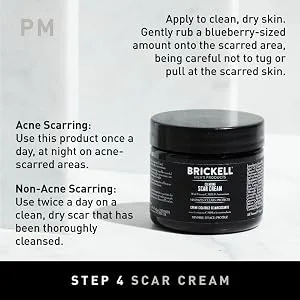 Brickell Men's Acne Controlling System for Men Acne Fighting Face Moisturizer Treatment Face Wash Spot Treatment and Scar Cream Natural & Organic - Step 4, Scar Cream, Gently rub in a blueberry-size amount onto clean, dry scars before bed