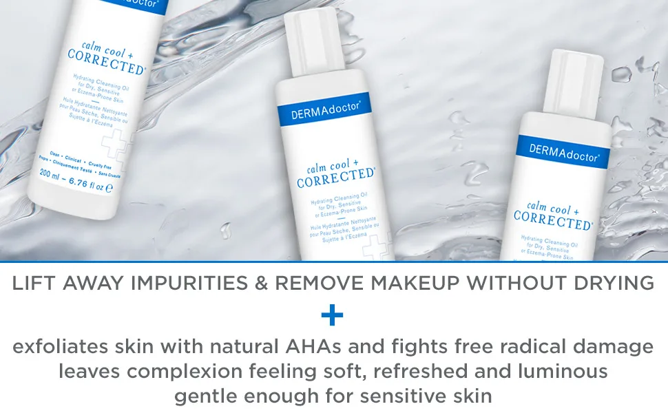 DERMAdoctor Calm Cool + Corrected Hydrating Cleansing Oil Moisturizer and Makeup Remover for Dry Sensitive or Eczema-Prone Skin 6.76 fl oz - Calm Cool + Corrected Hydrating Cleansing Oil