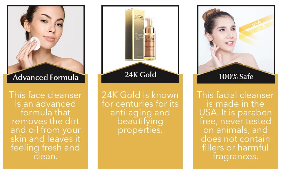 GLO24K Exfoliating & Foaming Facial Cleanser with 24k Gold Witch Hazel and Aloe Vera - ok5 image 5