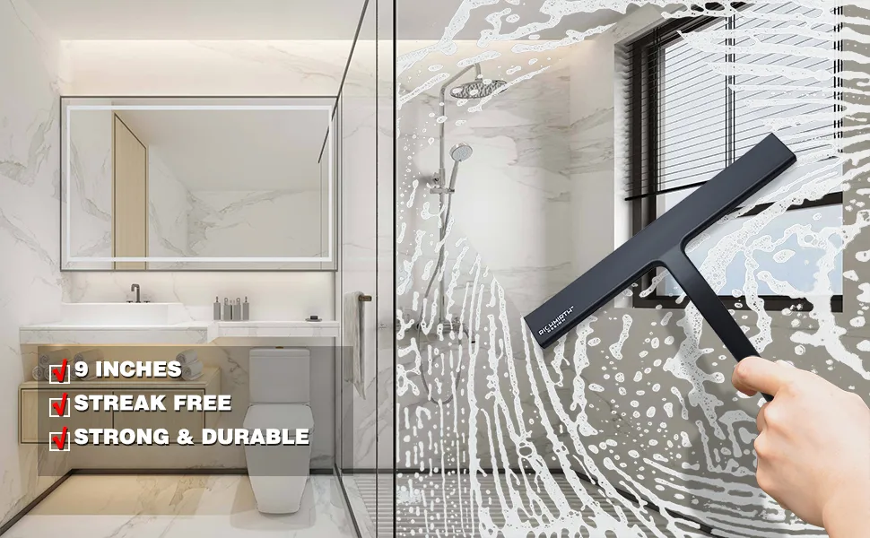 RICHMIRTH Silicone Rubber Blade Shower Squeegee 9" in Width Window Squeegee Car Squeegee Bathroom Squeegee Bathroom Shower Squeegee Clear Glass Wall Cleaner for Shower, Glass, Window 9 Inch Black - shower squeegee for glass doors