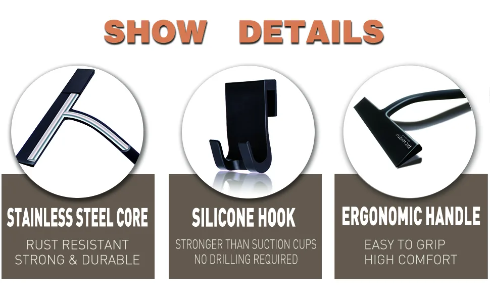 RICHMIRTH Silicone Rubber Blade Shower Squeegee 9" in Width Window Squeegee Car Squeegee Bathroom Squeegee Bathroom Shower Squeegee Clear Glass Wall Cleaner for Shower, Glass, Window 9 Inch Black - SILICONE SHOWER SQUEEGEE