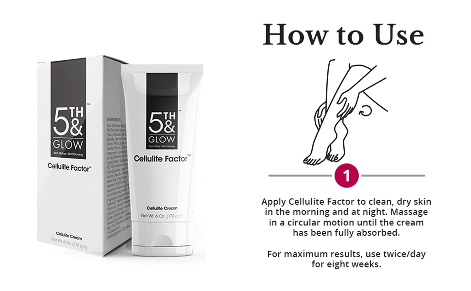 5th & Glow Cellulite Factor Cellulite Cream Skin Firming Lotion for Cellulite Reduces the Appearance of Cellulite Dimples 6 oz - How to Use