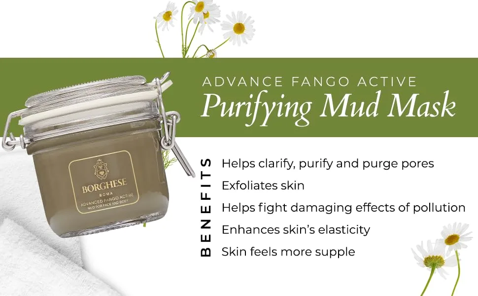 Borghese Advanced Fango Active Purifying Mud Mask for Face and Body Deep Cleansing Mud Mask 0.5oz - Advanced Fango Active Mud for Face and Body