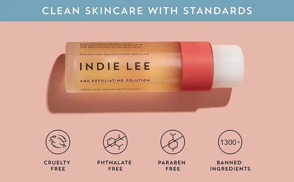 Indie Lee AHA Exfoliating Solution - Gentle Face Exfoliator with Lactic Acid Glycolic Acid Niacinamide Prickly Pear & Aloe Vera (125ml) - cleanser