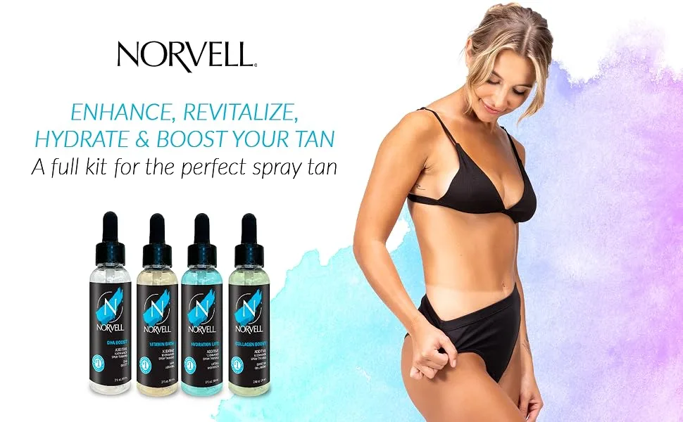 Norvell Pro Lab Kit - Professional Spray Tan Additives Kit DHA Boost 2 oz. Hydration Lift 2 oz. Collagen Boost 2 oz. & Vitamin Bath 2 oz. - SUnless self tanning kit