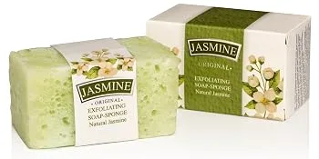 Rose Jasmine Exfoliating Soap Sponge Cleansing Soap Bar and a Gentle Exfoliating Sponge in One 14+ Uses Body Soap Sponge with Natural Jasmine Extract - Jasmine Soap Sponge