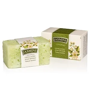 Rose Jasmine Exfoliating Soap Sponge Cleansing Soap Bar and a Gentle Exfoliating Sponge in One 14+ Uses Body Soap Sponge with Natural Jasmine Extract - Jasmine Soap Sponge