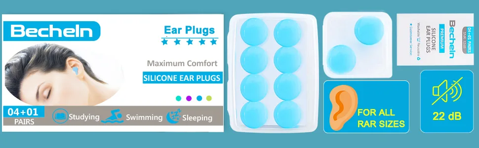 Reusable Silicone Ear Plugs, Waterproof Noise Cancelling Ear Plugs for Sleeping, Shooting, Airplanes, Concerts, Mowing, 22dB Highest NRR Blue - 05 earplugs