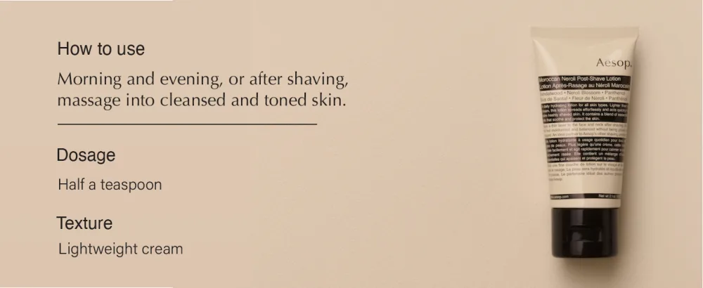 Aesop Moroccan Neroli Post-Shave Lotion | Unisex Post-Shave Irritation and Aggravation | Hydrator Boosted with Botanical Oils | 2.0 oz - Moroccan Neroli Post-Shave Lotion | 60 mL