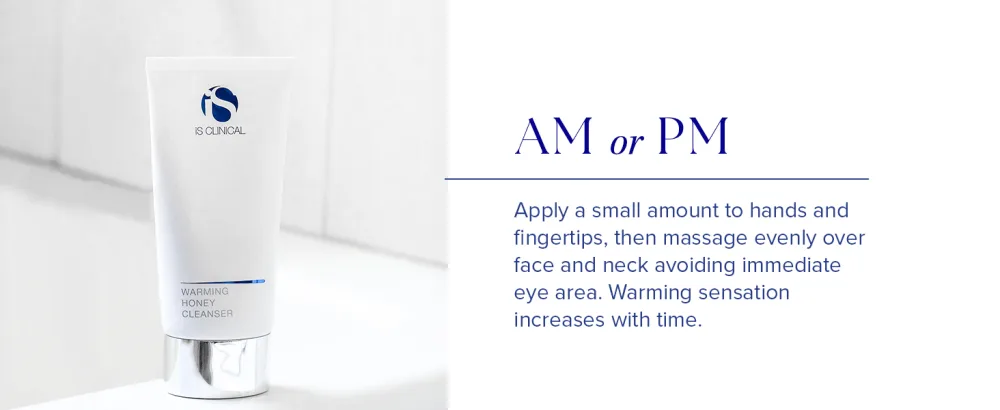iS CLINICAL Luxurious Warming Honey Face Cleanser Hydrating Facial Cleanser formulated with pure honey - am or pm apply small amount to hands massage evenly over face neck warming sensation