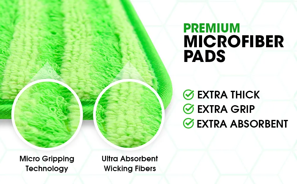 Reusable Pads Compatible with Swiffer Sweeper Mops - Washable Microfiber Mop Pad Refills by Turbo - 12 Inch Floor Cleaning Mop Head Pads Work Wet and Dry - 2 Pack - premium microfiber pads