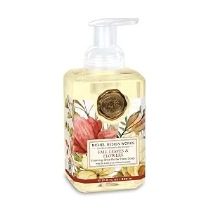 Michel Design Works Scented Foaming Hand Soap 17.8oz and Napkin Caddy Set with 15 Hostess Napkins Fall Leaves & Flowers Scented and Designed - Fall Leaves & Flowers Foamer