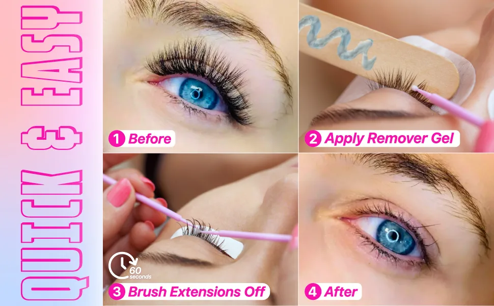 Eyelash Extension Remover Gel | Quickly & Easily Remove Individual Semi Permanent False Lashes | Effective Lash Glue Remover for Eyelash Extensions | Works On The Strongest Fake Eyelash Glue Adhesive - BeauLashes Professional Remover Gel for Eyelash Extensions - Removal Process