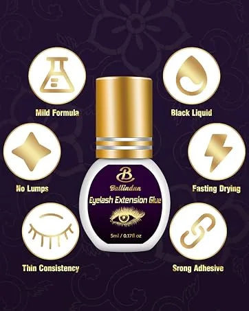 Lash Glue Eyelash Extension Glue Black Fast Drying Waterproof Individual Lash Cluster Glue 5 ML Strong Lash Adhesive False Eyelash Glue for Sensitive Eyes Professional Use 5ML - black eyelash glue
