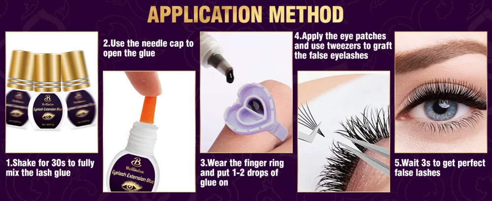 Lash Glue Eyelash Extension Glue Black Fast Drying Waterproof Individual Lash Cluster Glue 5 ML Strong Lash Adhesive False Eyelash Glue for Sensitive Eyes Professional Use 5ML - eyelash adhesive