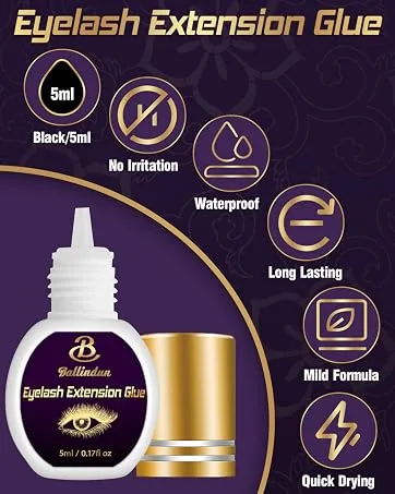 Lash Glue Eyelash Extension Glue Black Fast Drying Waterproof Individual Lash Cluster Glue 5 ML Strong Lash Adhesive False Eyelash Glue for Sensitive Eyes Professional Use 5ML - eyelashes glue