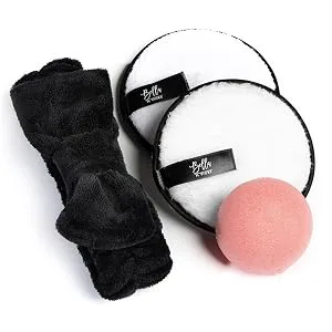 Reusable Makeup Remover Cloths Microfiber Exfoliating Cleansing Facial Pads 3-Piece Pink and White - Freshly Face Set Black