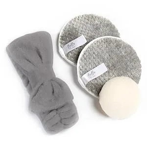 Reusable Makeup Remover Cloths Microfiber Exfoliating Cleansing Facial Pads 3-Piece Pink and White - Freshly Face Set - Gray