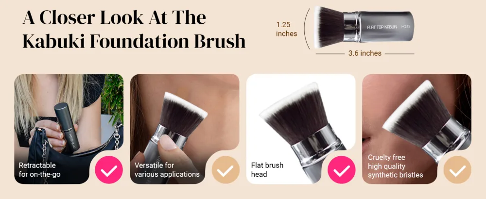 Flat Top Retractable Makeup Brush by Keshima - Premium Retractable Kabuki Brush Blush Brush Foundation Brush for Liquid Makeup Powder and Cream - product information 10