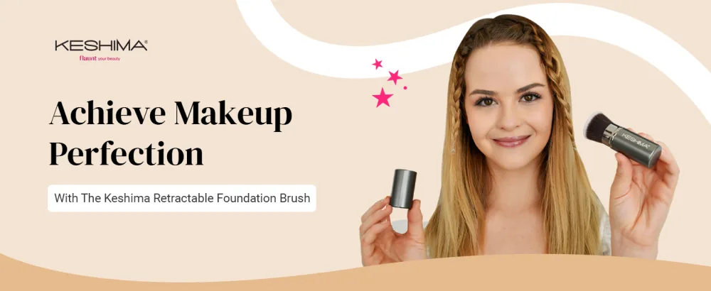 Flat Top Retractable Makeup Brush by Keshima - Premium Retractable Kabuki Brush Blush Brush Foundation Brush for Liquid Makeup Powder and Cream - kabuki brush for powder foundation makeup brush makeup foundation brush cosmetic makeup brush