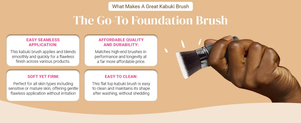 Flat Top Retractable Makeup Brush by Keshima - Premium Retractable Kabuki Brush Blush Brush Foundation Brush for Liquid Makeup Powder and Cream - liquid foundation brush for liquid makeup blending brush for makeup brocha para base de maquillaje