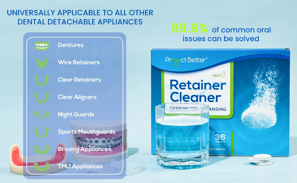 Retainer Cleaner Tablets & Denture Cleaning Tablets for Dental Appliances and Night & Mouth Guard.(36 Counts,Project Better) 36 Count (Pack of 1) - product information 6