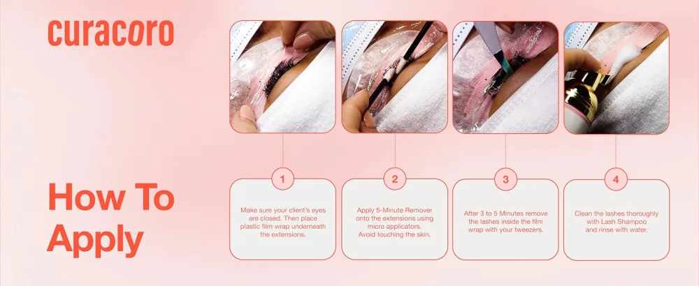 Curacoro Lash Gel Remover for Professional Eyelash Extensions 10g - Dissolves Powerful Eyelash Extension Glue - Low Irritation Cream for Sensitive Skin (Strawberry Scent) - Curacoro lashes remover, eyelashes remover, lash remover, lash extension remover cream