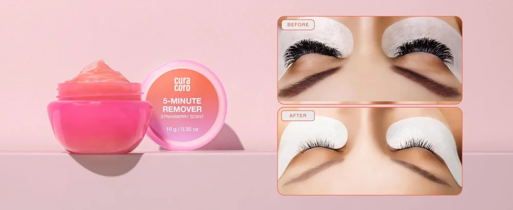 Curacoro Lash Gel Remover for Professional Eyelash Extensions 10g - Dissolves Powerful Eyelash Extension Glue - Low Irritation Cream for Sensitive Skin (Strawberry Scent) - Curacoro lashes remover, eyelashes remover, lash remover, lash extension remover cream