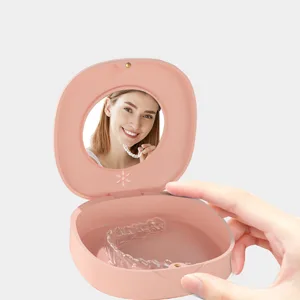Retainer Case with Vent Holes, and Mirror, Cute Slim Aligner Case Night Mouthguard Case, with Retainer Removal Tool, Chewie & Brush, for Women & Men, Pink - braces cases