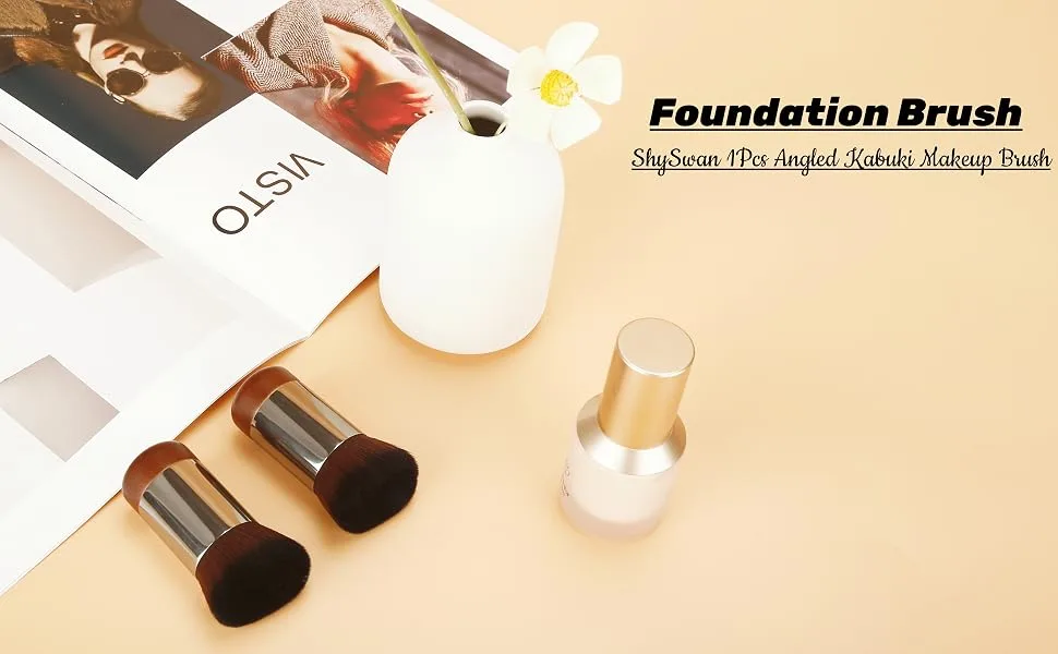 Foundation Brush Angled Flat Top Kabuki Foundation Brush Suitable for Mixed Liquid Cream or Flawless Powder Cosmetics Premium Durable Face Multipurpose Blending Makeup Brush (Brown) - h3A+1