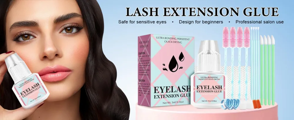 Sensitive Eyelash Glue Kit Cluster Lash Glue| 2-3 Weeks Long Lasting | Strong Hold | Waterproof | Low Fume Eyelash Glue for Self Application and Professional Use (5ml Black) - lash extension glue