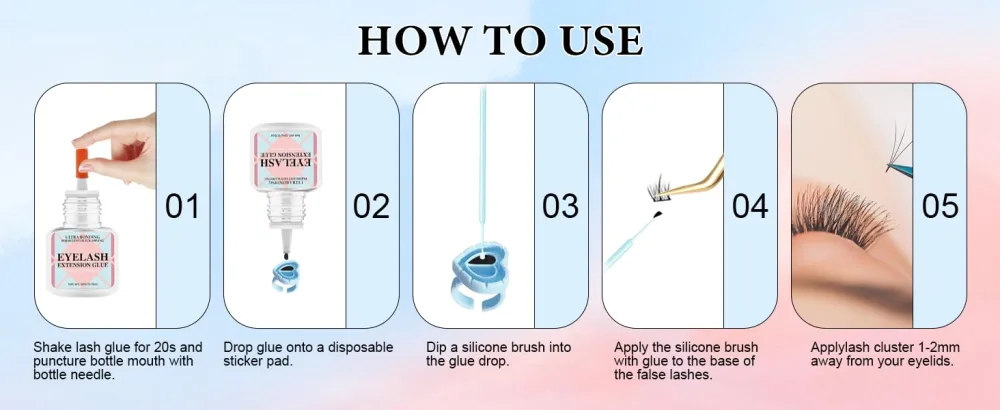 Sensitive Eyelash Glue Kit Cluster Lash Glue| 2-3 Weeks Long Lasting | Strong Hold | Waterproof | Low Fume Eyelash Glue for Self Application and Professional Use (5ml Black) - lash extension kit beginner
