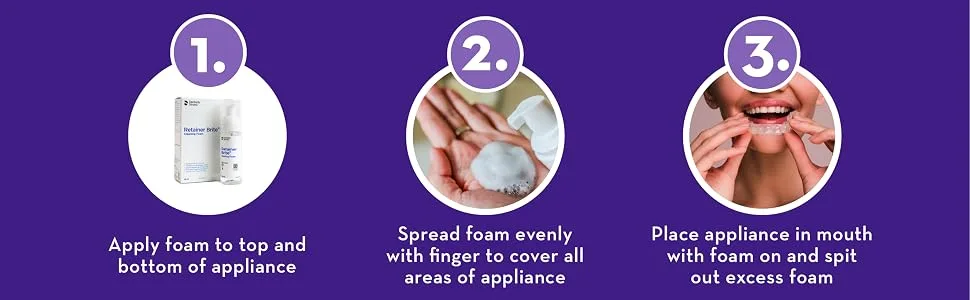 Retainer Brite Cleaning and Whitening Foam - Clean Retainers and Whiten Teeth on-the-go - 3 easy steps