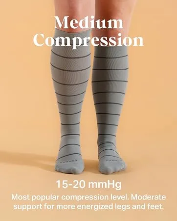 Comrad Nylon Knee High Socks - 15-20mmHg Graduated Compression Socks - Soft & Breathable Support Unisex Socks Wide Calf Medium Purple/Denim Ombre - Medium compression, 15-20 mmHg true graduated knee-high compression, nylon, cotton