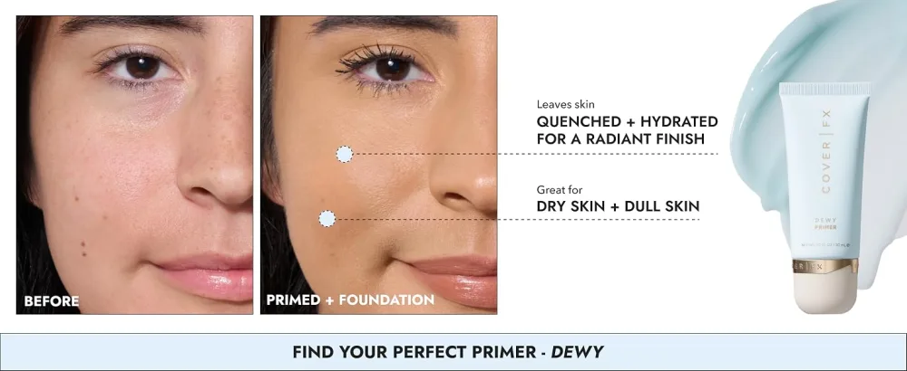 COVER FX Dewy Primer - 1 Fl Oz - Radiant-Finish Primer - Moisturizing & Soothing - Safe For All Skin Types - Dewy Primer
