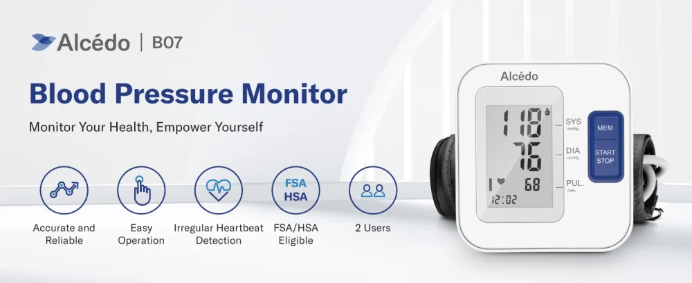 Alcedo Blood Pressure Monitor for Home Use Automatic Upper Arm BP Machine with Large Cuff 8.7" -16.5" 2X 120 Memory FSA/HSA Eligible - B07 1