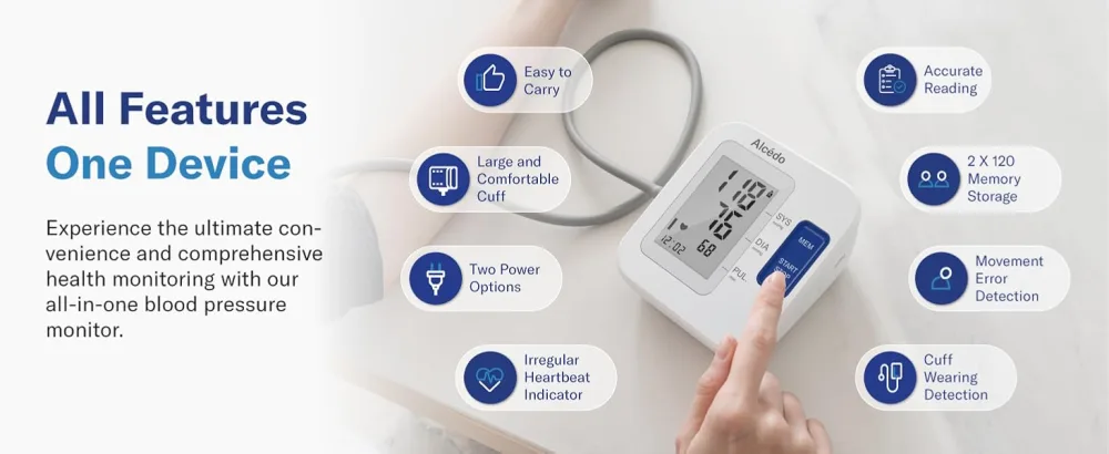 Alcedo Blood Pressure Monitor for Home Use Automatic Upper Arm BP Machine with Large Cuff 8.7" -16.5" 2X 120 Memory FSA/HSA Eligible - B07 All Features