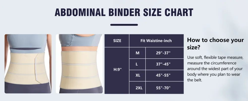 Elastic Abdominal Binder Lower Waist Support Belt Umbilical Hernia Support Pad Universal Wide Belly Girdle Stomach Surgical Compression Wrap for Men and Women (White Medium) Medium White - ABDOMINAL BINDER SIZE CHART