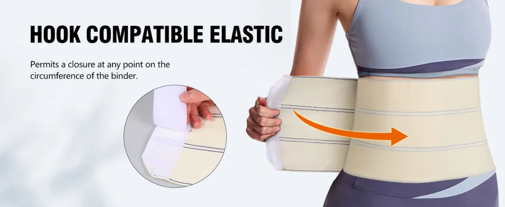 Elastic Abdominal Binder Lower Waist Support Belt Umbilical Hernia Support Pad Universal Wide Belly Girdle Stomach Surgical Compression Wrap for Men and Women (White Medium) Medium White - Permits a closure at any point on the circumference of the binder.
